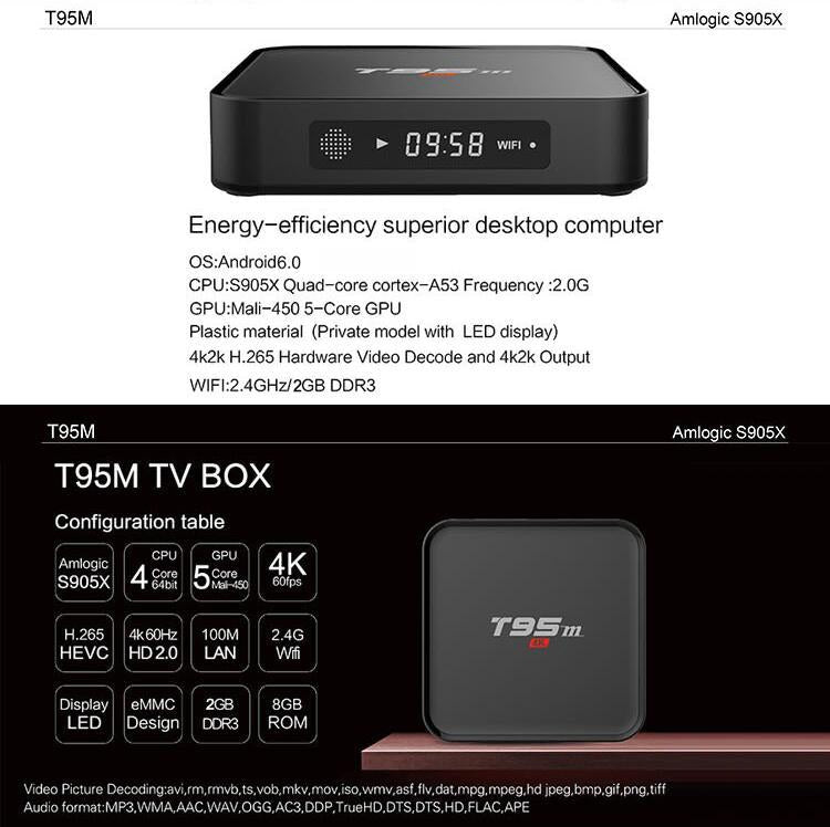 T95M QUAD CORE 2GB+8GB 6.0 ANDROID SMART TV BOX