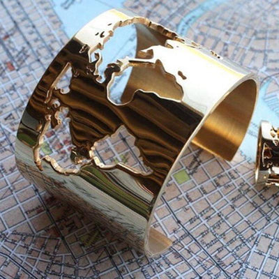 World Map Travel Cuff Bracelet Stainless Steel