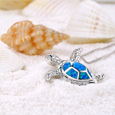 Blue Opal Sea Turtle Pendant Necklace