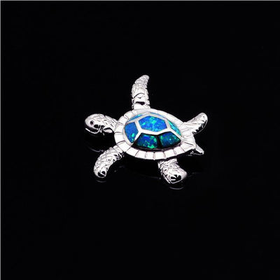 Blue Opal Sea Turtle Pendant Necklace